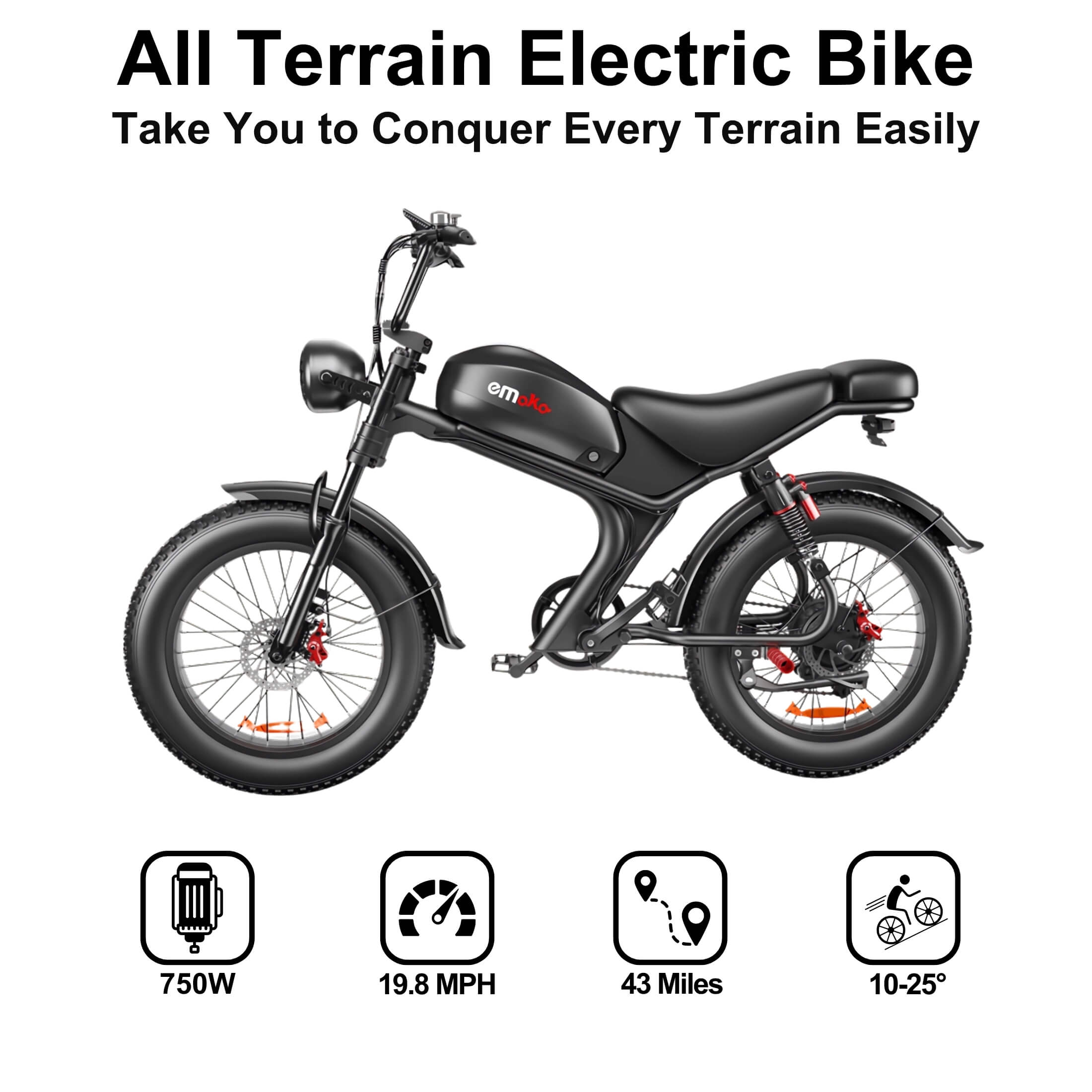 Emoko C93 750W 20x4.0" Fat Tire Electric Bike for Adults, 48V 20Ah Ebike 19.8 mph, 43 Miles UL2849