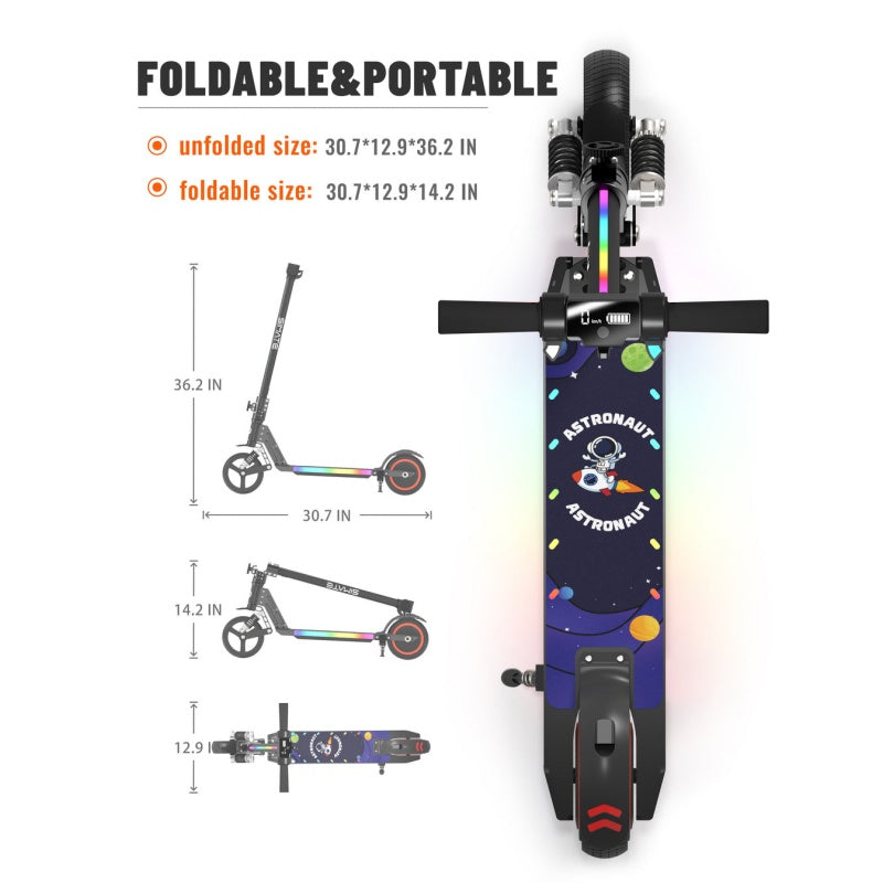 Simate S5 Kid's Flash Light scooter electric 130W motor 24V 2.5Ah battery