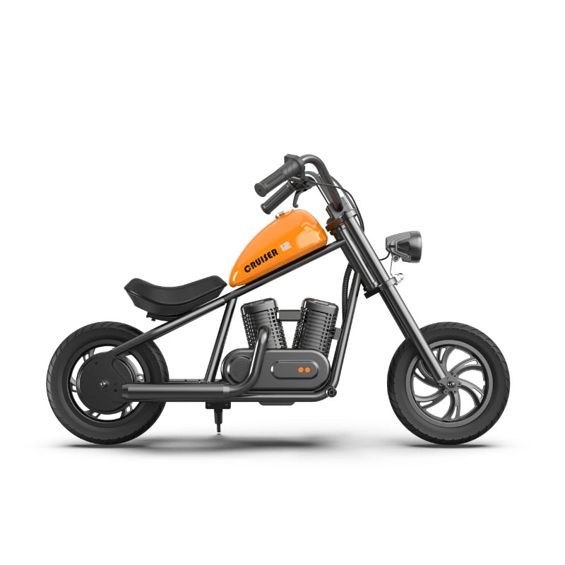 The children's electric motorcycle HYPER GOGO Crusier 12 has an engine of 160W and a battery of 22.2V 5.2Ah