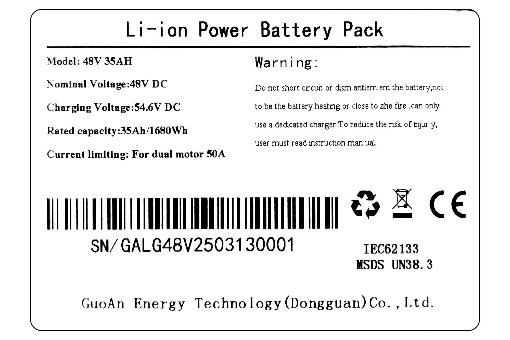 48V 35Ah Replacement Battery for Emoko C94 Electric Bike Long-Range Power Pack