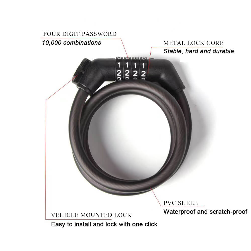 Emoko Lock Cable Lock, Set Your Own Combination Bike Lock, 6 ft. Long, Black
